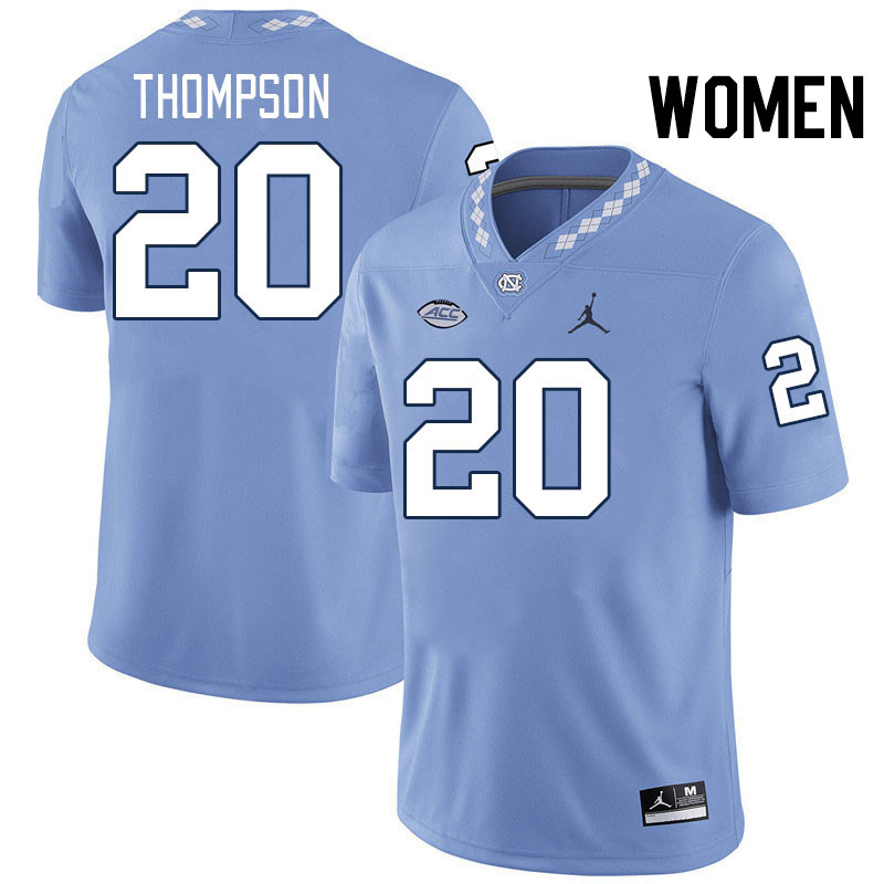 Women #20 Jalon Thompson North Carolina Tar Heels College Football Jerseys Stitched-Carolina Blue